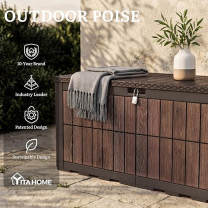 YITAHOME 134 Gallon Large Deck Box - color: Dark Brown & Wood-Grain Brown, size: 134 Gallon