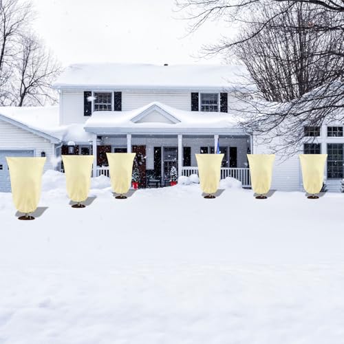 8 Pack Plant Covers Freeze Protection, 31.5"x47.2" with Zipper Drawstring - color: Beige