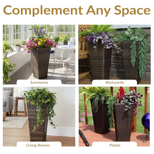 Sunnydaze 24" Square Tall Wicker Outdoor Planter, Brown, 2pk - color: Brown, size: 24 in