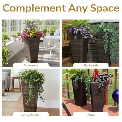 Sunnydaze 24" Square Tall Wicker Outdoor Planter, Brown, 2pk - color: Brown, size: 24 in