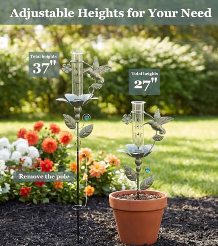 shumi Rain Gauge Outdoor, 7" Hummingbird Rain Gauge for Garden Decor