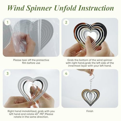 Reflective Wind Spinners for Outdoors, 12 PCS Stainless Steel Bird Control Discs with 360° Swivel Hooks, Humane 3D Hanging Ornament for Garden, Patio, Balcony & Orchard