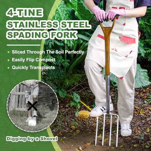 Haliaatus Pitch Fork for Gardening, 4 Tines Stainless Steel Spading Fork - size: 43.9'' Garden Fork