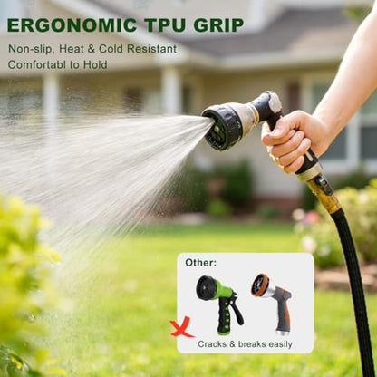 FANHAO Metal Thumb Control Garden Hose Nozzle Heavy Duty, 8 Spray Patterns - color: Black