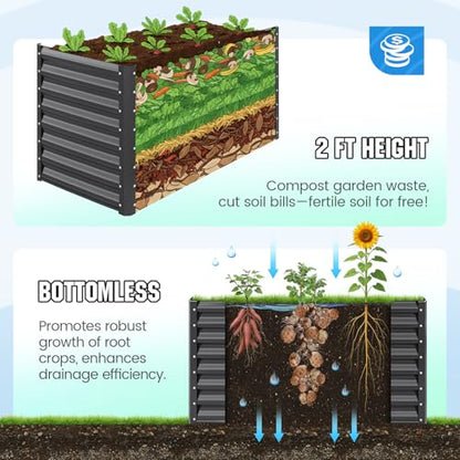 Quictent Galvanized Raised Garden Bed 4x2x2 Ft 2PCS - color: Dark Grey, size: 4x2x2 ft-2PCS