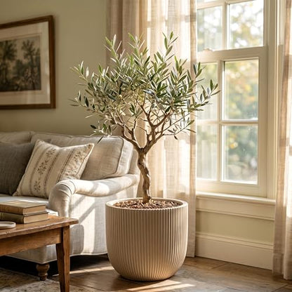 16" Pillar Fluted Planter - Handmade Fiberglass Composite - color: Off White, size: Pillar