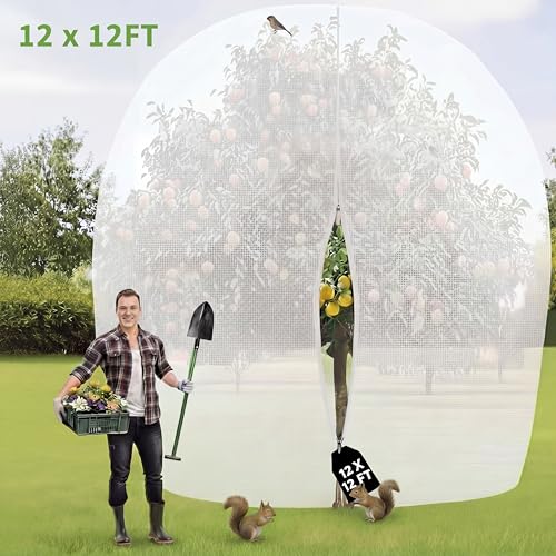 1 Pcs Large Fruit Tree Netting 12 X 12 Ft with Zipper Drawstring - size: 12 x 12 ft