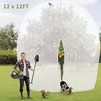 1 Pcs Large Fruit Tree Netting 12 X 12 Ft with Zipper Drawstring - size: 12 x 12 ft