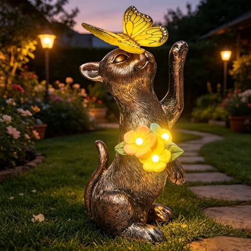 Solar Cat Statue Butterfly Light Weather-Resistant Outdoor Yard Decor - color: Solar Cat Statue