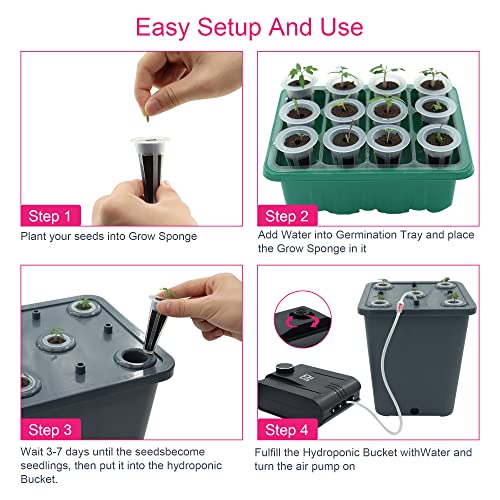 4 Hydroponic Buckets Kit for Plants, Hydroponics Growing System for Herbs/Tomato/Vegetables, DWC System with Air Pump & Germination Tray (Complete Indoor Hydroponic Gardening Supplies) - size: 4 Buckets Kit (Grey)