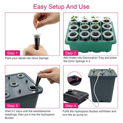 4 Hydroponic Buckets Kit for Plants, Hydroponics Growing System for Herbs/Tomato/Vegetables, DWC System with Air Pump & Germination Tray (Complete Indoor Hydroponic Gardening Supplies) - size: 4 Buckets Kit (Grey)