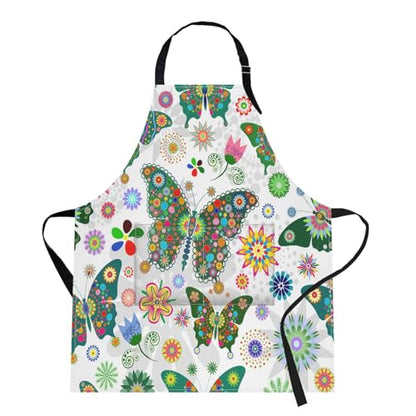 Britimes Butterfly Apron Floral Colorful Butterflies Flowers Aprons Kitchen Cooking Gardening for Women With Pockets - color: Cute Aprons 3