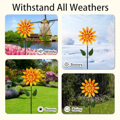 Viveta Solar Sunflower Wind Spinner,Metal Wind Sculpture - color: Sunflower-solar