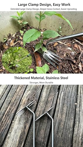 Stainless Steel Weeding Rake Heavy Duty Comfort Grip Gardening Tool for Root Weed Removal