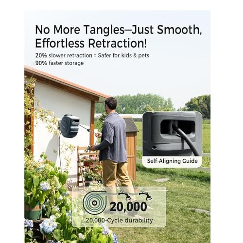GLAHODEN 1/2 in x 65 ft Retractable Garden Hose Reel with Automatic Rewind - color: Dark Gray, size: 1/2" 65FT