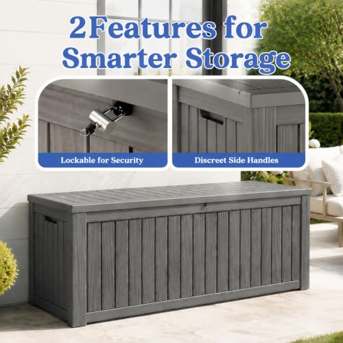 Outdoor Deck Storage Box,Waterproof,Grey,220 Gallon - color: Striped Gray, style: 220 Gallon