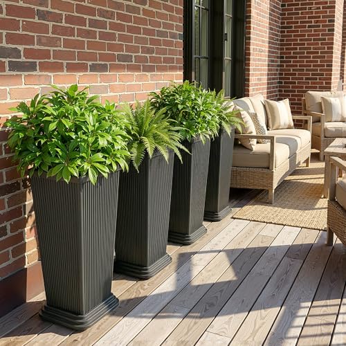 Plastic 24" Tall Outdoor Planters Set of 2, Ribbed - color: Gray Ribbed