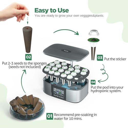 LETPOT 200 Pcs Seed Pod Kits, Replacement Root Growth Sponges Seed Pods, Seed Starter Sponges Kit for Hydroponic Indoor Garden System with 100 Sponges, 100 Stickers - size: 200 PCS