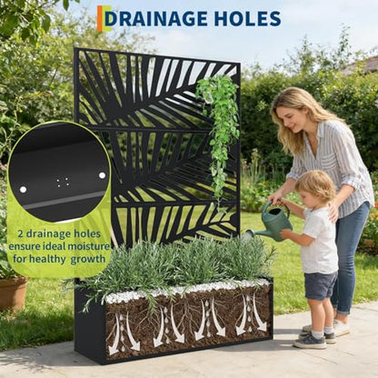 GarveeLife Metal Planter Box with Trellis 71"x47"x16", with Drainage Holes - color: Palm Leaf, size: no wheel