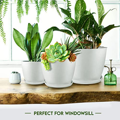Plant Pots Indoor with Drainage, 5 Pack Multi-Size Planters Set, White - color: White, size: Pack of 5