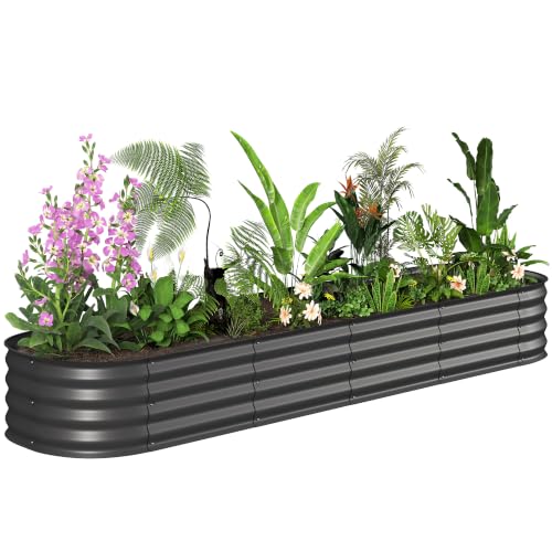 Outsunny 8' x 2' x 1' Galvanized Raised Garden Bed Kit, Dark Gray - color: Dark Gray, size: 8' x 2' x 1'