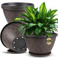 4 Pack 12 Inch Pots for Plants, Plastic Flower Pots with Faux-fence Texture - size: 12 Inch - 4Pack