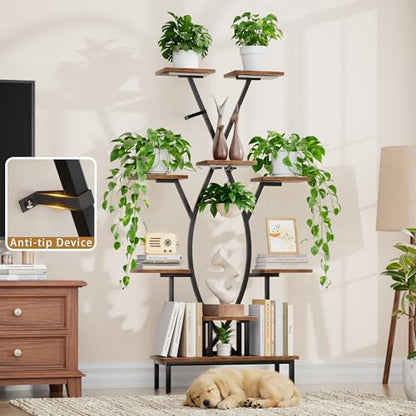 JUSTOGO Plant Stand Indoor with Grow Lights - 9 Tiered Tall Plant Shelf