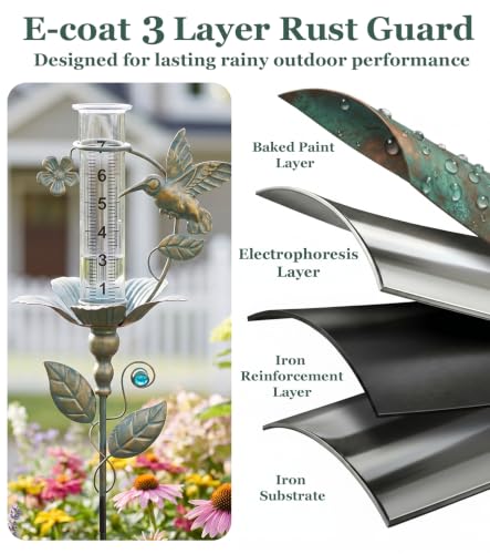shumi Rain Gauge Outdoor, 7" Hummingbird Rain Gauge for Garden Decor