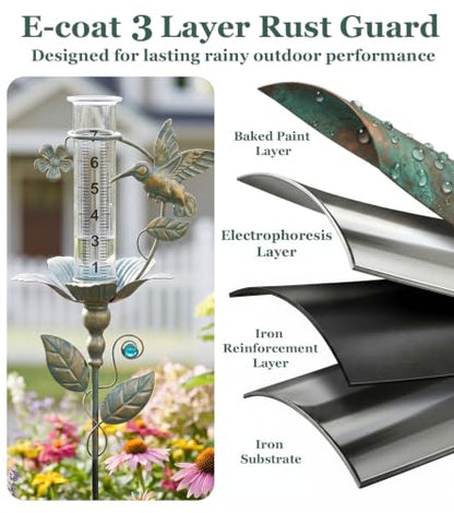 shumi Rain Gauge Outdoor, 7" Hummingbird Rain Gauge for Garden Decor