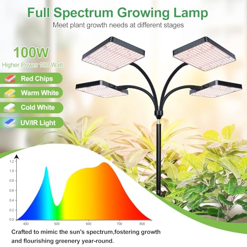 FRGROW 4Head New Stand Full Spectrum Grow Light for Indoor Large Plants - size: 4 Head-New Stand
