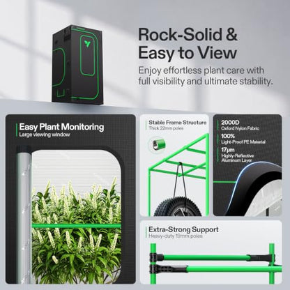 VIVOSUN 3x3 Pro Grow Tent Kit w/Aerolight 350W E42A+ Smart Control System - size: Plus 36" x 36" x 72"