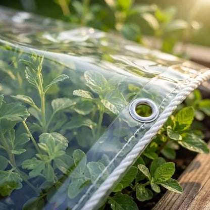 Clear Tarp Heavy Duty Waterproof 18 Mil,Transparent PVC Plastic Tarpaulin with Rustproof Grommets and Reinforced Edges,Ideal for Greenhouse,Patio Enclosure,Porch Rain Blocker and Outdoor Cover 8'x8' - size: 8x8ft