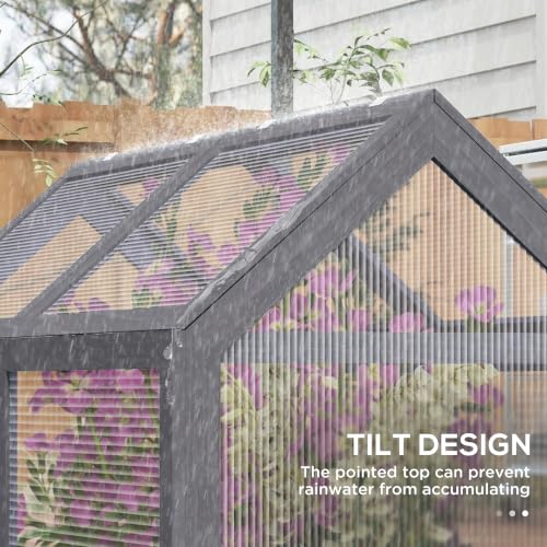 Outsunny Raised Garden Bed, Polycarbonate Mini Greenhouse, Gray - color: Gray