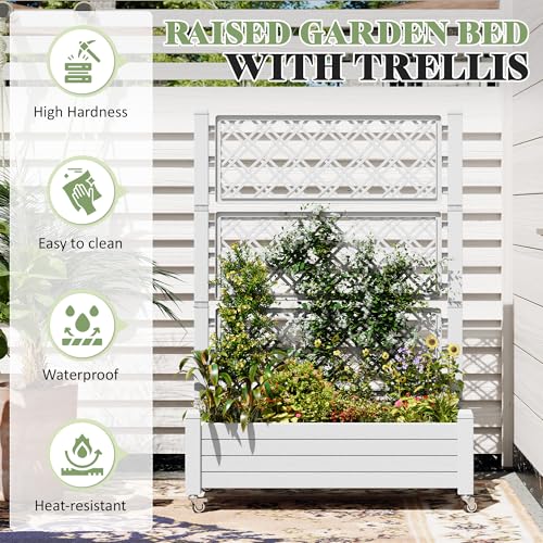 Trellis Raised Garden Bed, Self-Watering Planter Box, Ashen - color: Ashen, size: 61.2" H