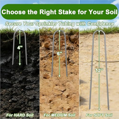 AAGUT U Shaped Garden Stakes 6 Inch, Galvanized Landscape Staples for Tube - size: 6" x 100 Pcs