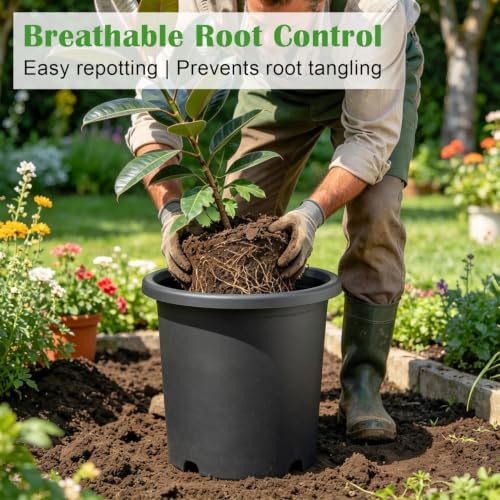 16 inch Deep Large Planters for Outdoor Plants, 4-Pack Plastic Plant Pots - color: Dark Gray