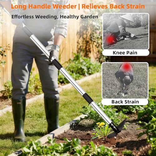 Weed Puller Tool with Long Handle, Weed Rake for Weeding, Hoe Garden Tool