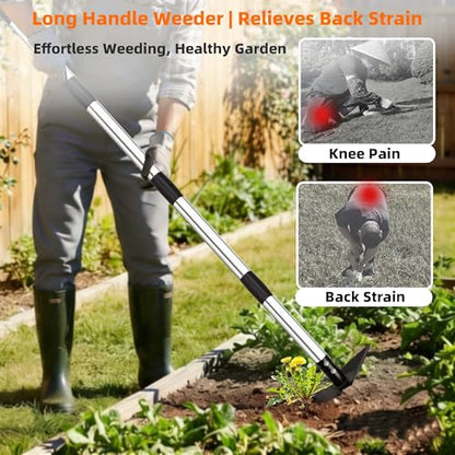 Weed Puller Tool with Long Handle, Weed Rake for Weeding, Hoe Garden Tool