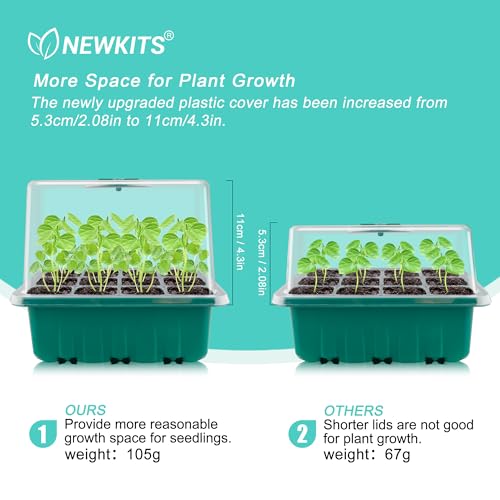 Seed Starter Tray with Grow Light, Seed Starter Kit, Plant Germination Starting Trays with Humidity Dome and Base for Greenhouse Grow Wheatgrass Hydroponic(12 Cells per Tray)
