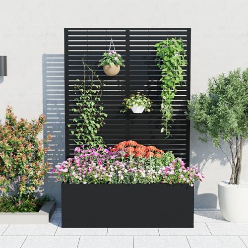 GarveeLife Metal Planter Box with Trellis 71"x47"x16", with Drainage Holes - color: Strips, size: no wheel