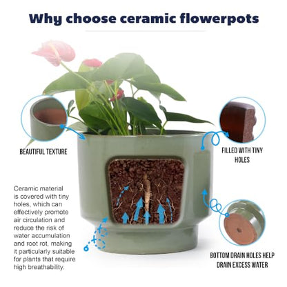 Ceramic Plant Pots with Drainage Hole, 9/12/15 Inch, Antique Light Green
