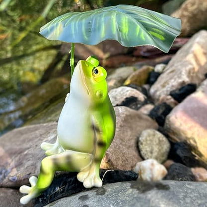 OwMell Umbrella Frog Statue for Garden, Green Frog Figurine, Outdoor Decor - style: Umbrella Frog