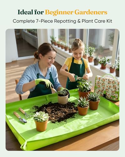 Grenebo 7-Piece Garden Tool Set with Plant Repotting Mat