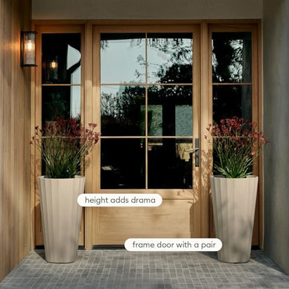 Veradek Column Series Tall Planter - Tapered Outdoor Planter with Shelf - color: Sand, style: Wide Groove