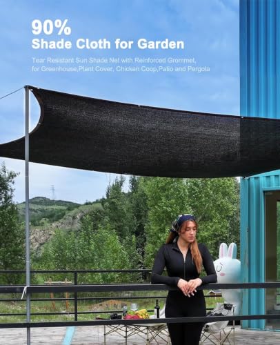 Shade Cloth 90% 8x20ft, Tear Resistant Sun Shade Net with Grommets - size: 90%-8x20ft（2.4x6m）