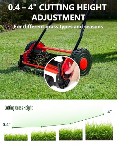 14-Inch Hand Push Reel Lawn Mower, 5-Blade Manual Push Lawnmower