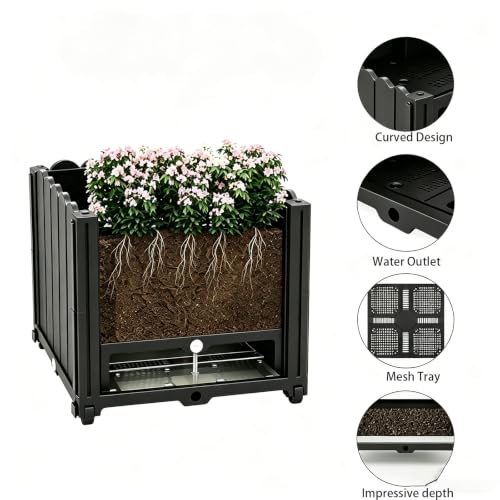 Raised Garden Bed with 3-in-1 Arch Trellis, & Black Plastic Planters