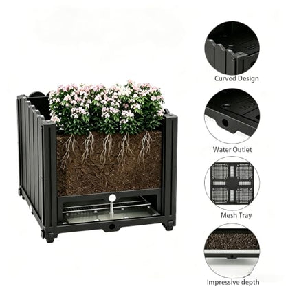 Raised Garden Bed with 3-in-1 Arch Trellis, & Black Plastic Planters