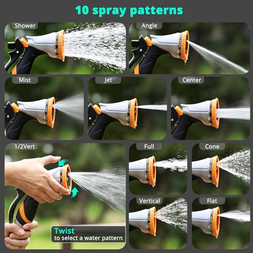 QUOBAS Metal Garden Hose Nozzle, Heavy Duty Water Hose Sprayer, Leak Proof - color: Orange