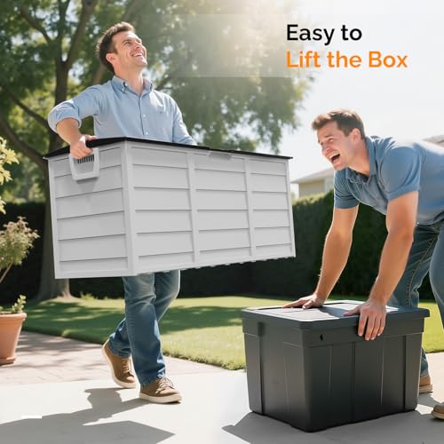 VINGLI 75 Gallon Weatherproof Outdoor Storage Box, White Body, Black Lib - color: White Body, Black Lib